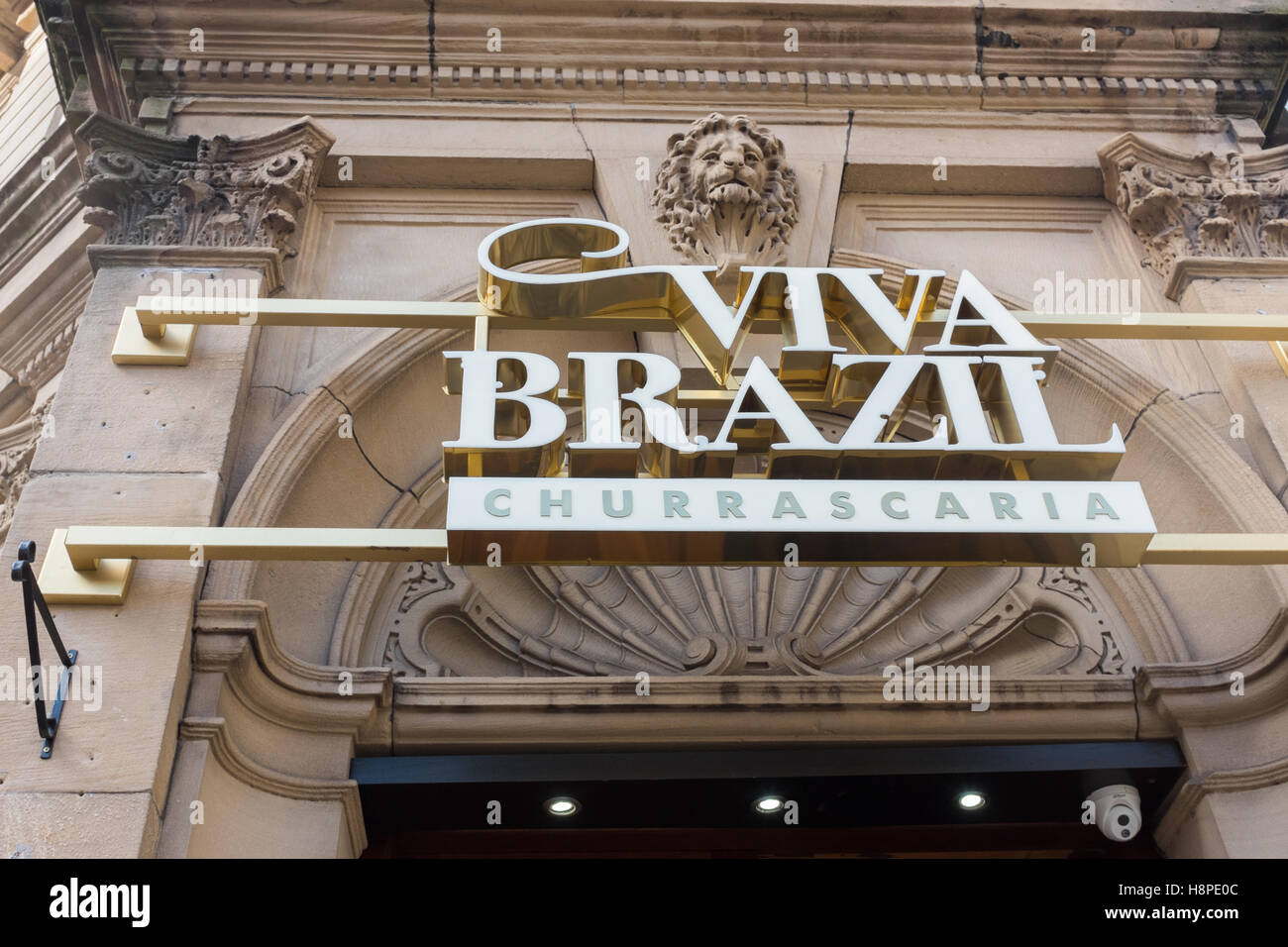 Signe au-dessus de entrée de Viva Brésil restaurant Churrascaria Bennetts Hill, Birmingham Banque D'Images