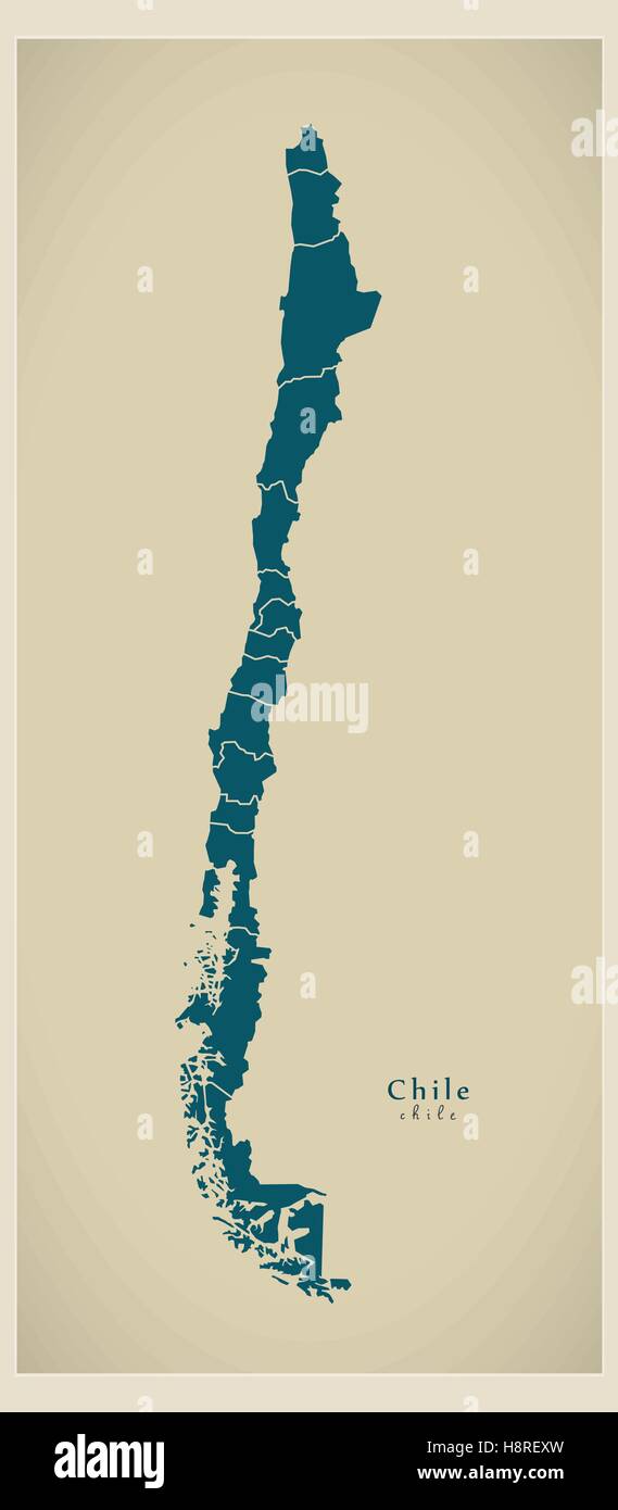 Carte moderne - Chili avec les régions CL Illustration de Vecteur