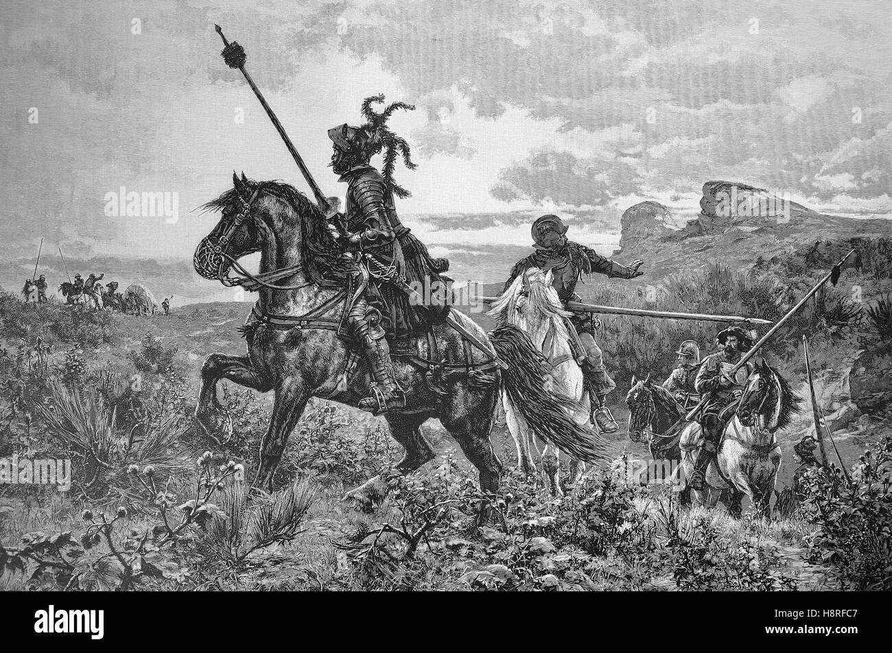 Les barons voleurs ou chevaliers brigands attaquent un transport de marchandises sur le Moyen Âge Banque D'Images