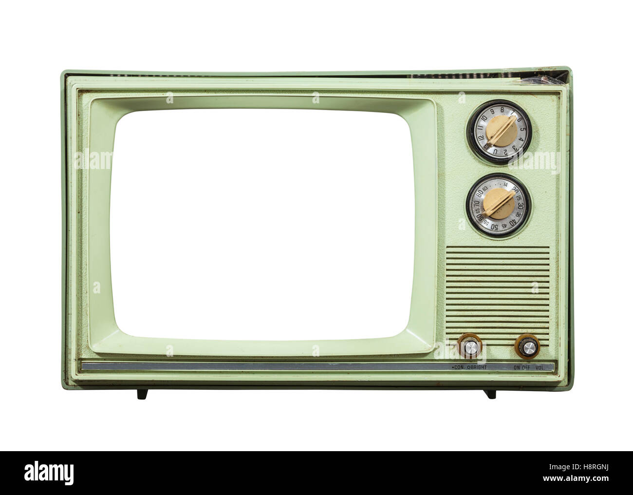 Grungy vintage vert isolé de télévision avec écran de coupure. Banque D'Images