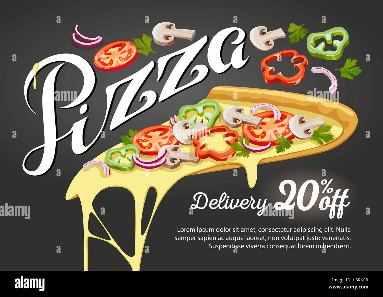 Italien végétarien pizza slice vecteur. Une tranche de pizza pour la conception de la publicité pour votre restaurant. Illustration de Vecteur