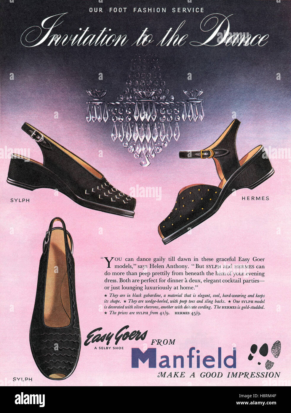 1950 La publicité pour Manfield Chaussures Photo Stock - Alamy