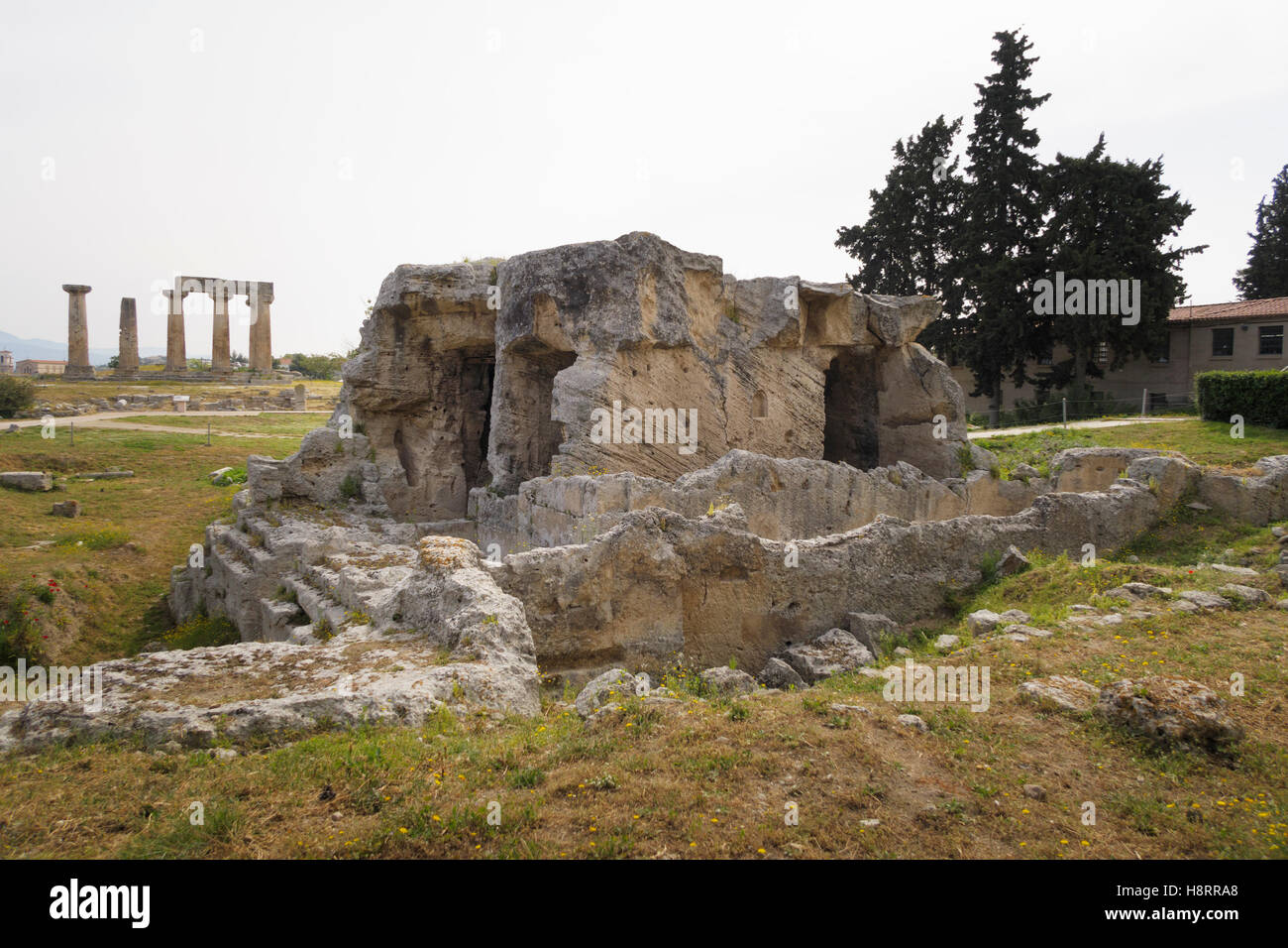 Le Temple d'Apollon à Corinthe antique, Grèce, Europe Banque D'Images