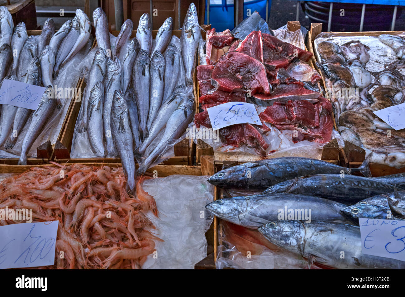 La Pescheria, marché aux poissons, Catane, Sicile, Italie Banque D'Images