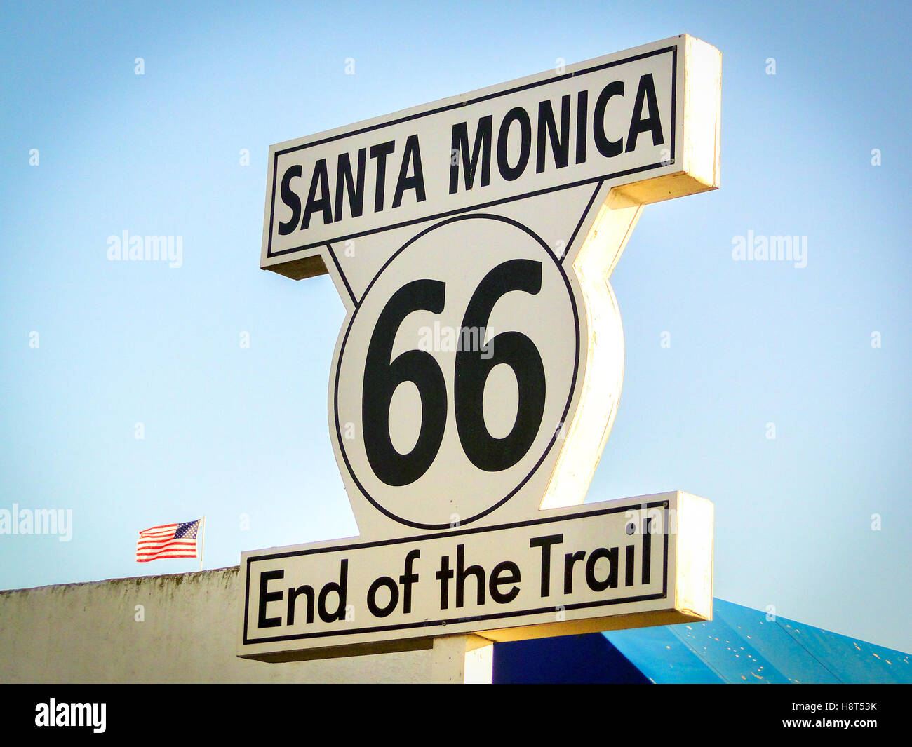 Route de Santa Monica 66 fin du sentier inscription California Los Angeles vue vignette vintage Banque D'Images