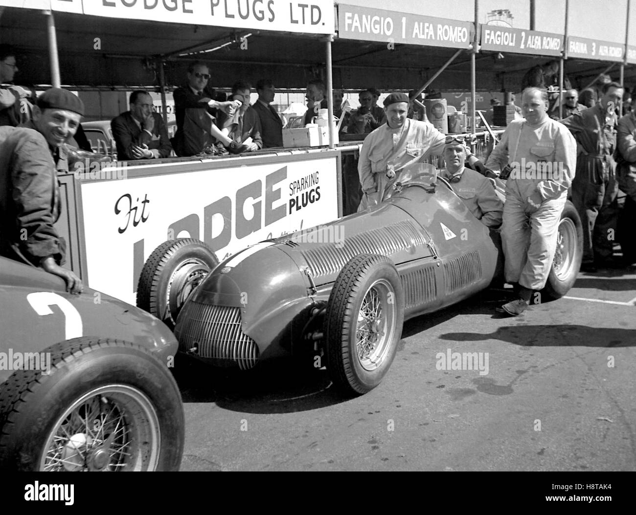 1950 BRITISH GP FANGIO FARINA REG PARNELL posés Banque D'Images