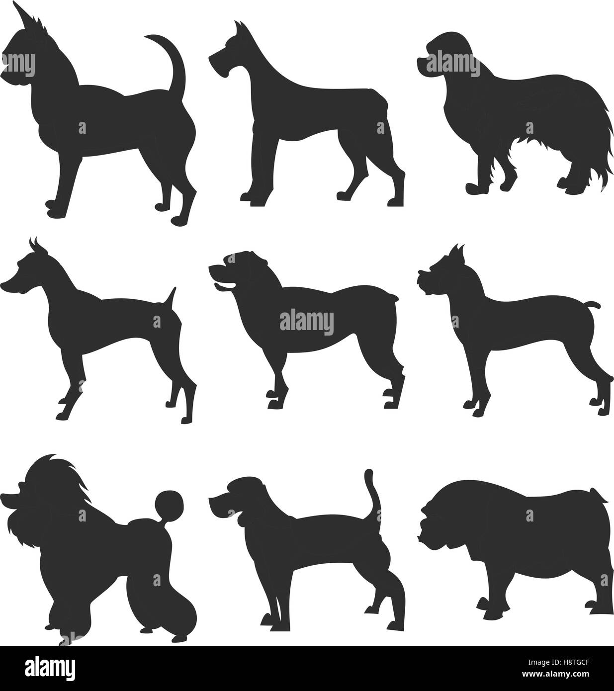 Collection de chiens silhouette. Boxer et Beagle, Bouledogue et Chihuahua, vector illustration Illustration de Vecteur