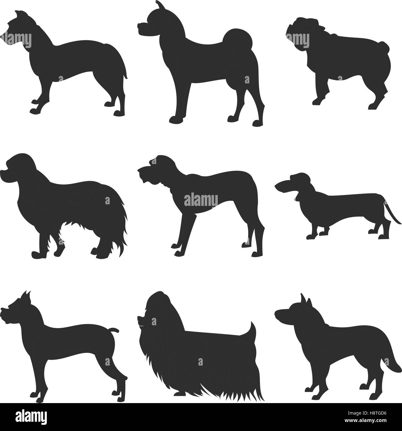 Jeu de chiens silhouette. Bulldog et teckel, Husky et mastiff, vector illustration Illustration de Vecteur