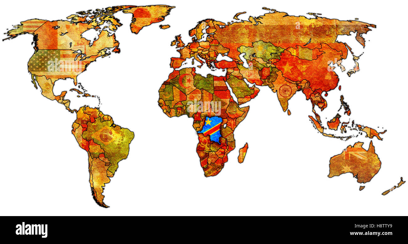 Carte politique de l'ancien monde avec le drapeau du congo Banque D'Images