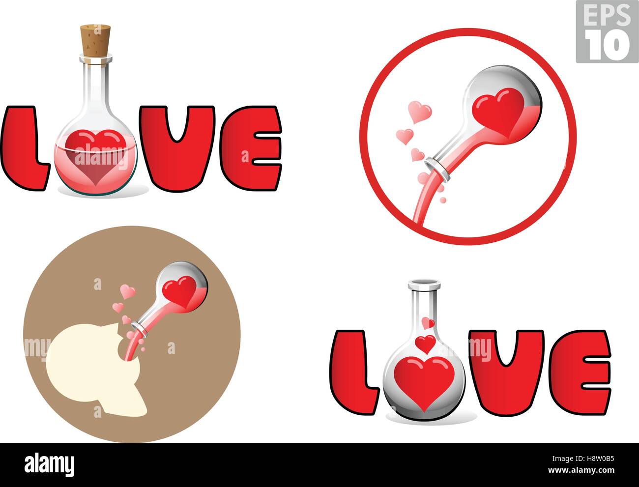 Philtre d'amour pour la boisson dans le ballon avec des coeurs, EPS 10 Illustration de Vecteur