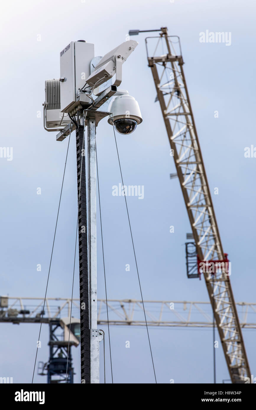 Bauwatch, une entreprise de sécurité, spécialisée dans les chantiers de construction, vidéo surveillance, protection contre le vol et le vandalisme, Banque D'Images