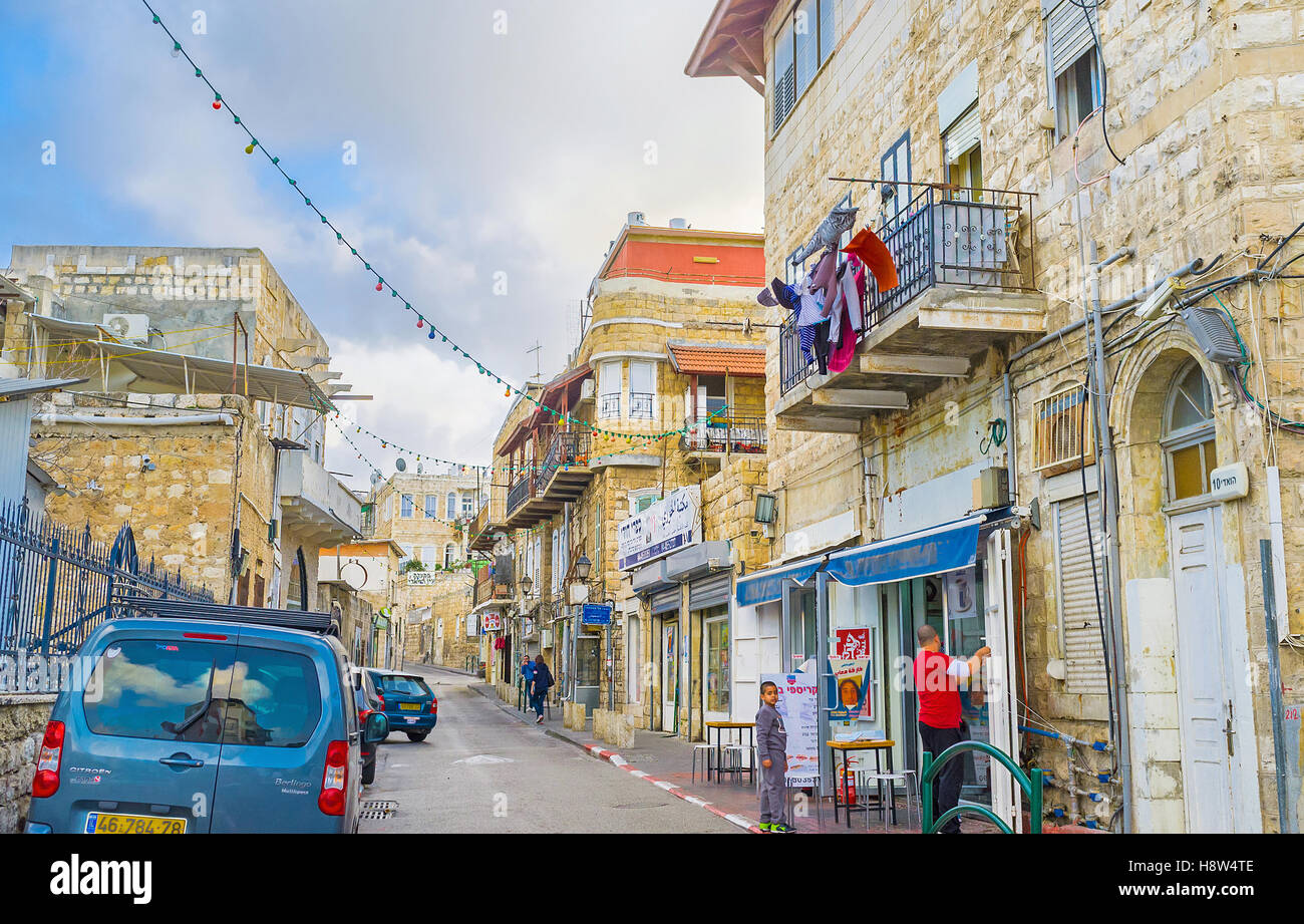 Les rues de Wadi Nisnas devenue vide et calme après la fermeture des marchés arabes Banque D'Images