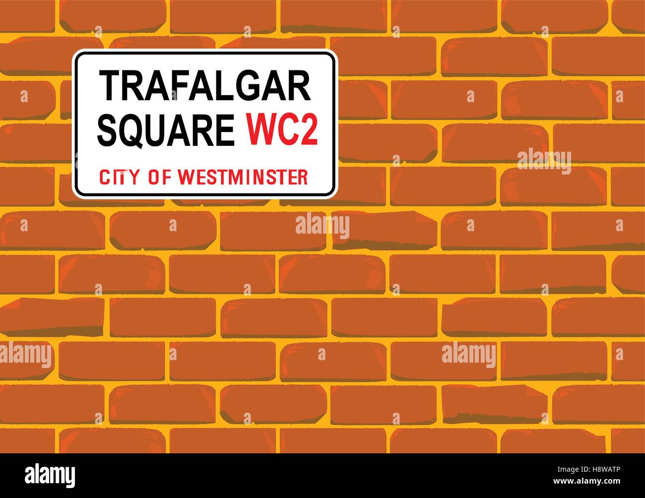 Le nom de rue signe à Trafalgar Square sur un mur de brique rouge Illustration de Vecteur