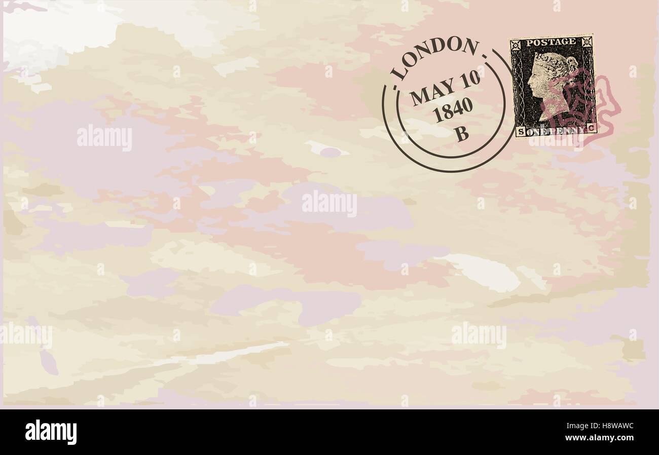 Une victorienne typique penny black british stamp sur une enveloppe utilisée Illustration de Vecteur