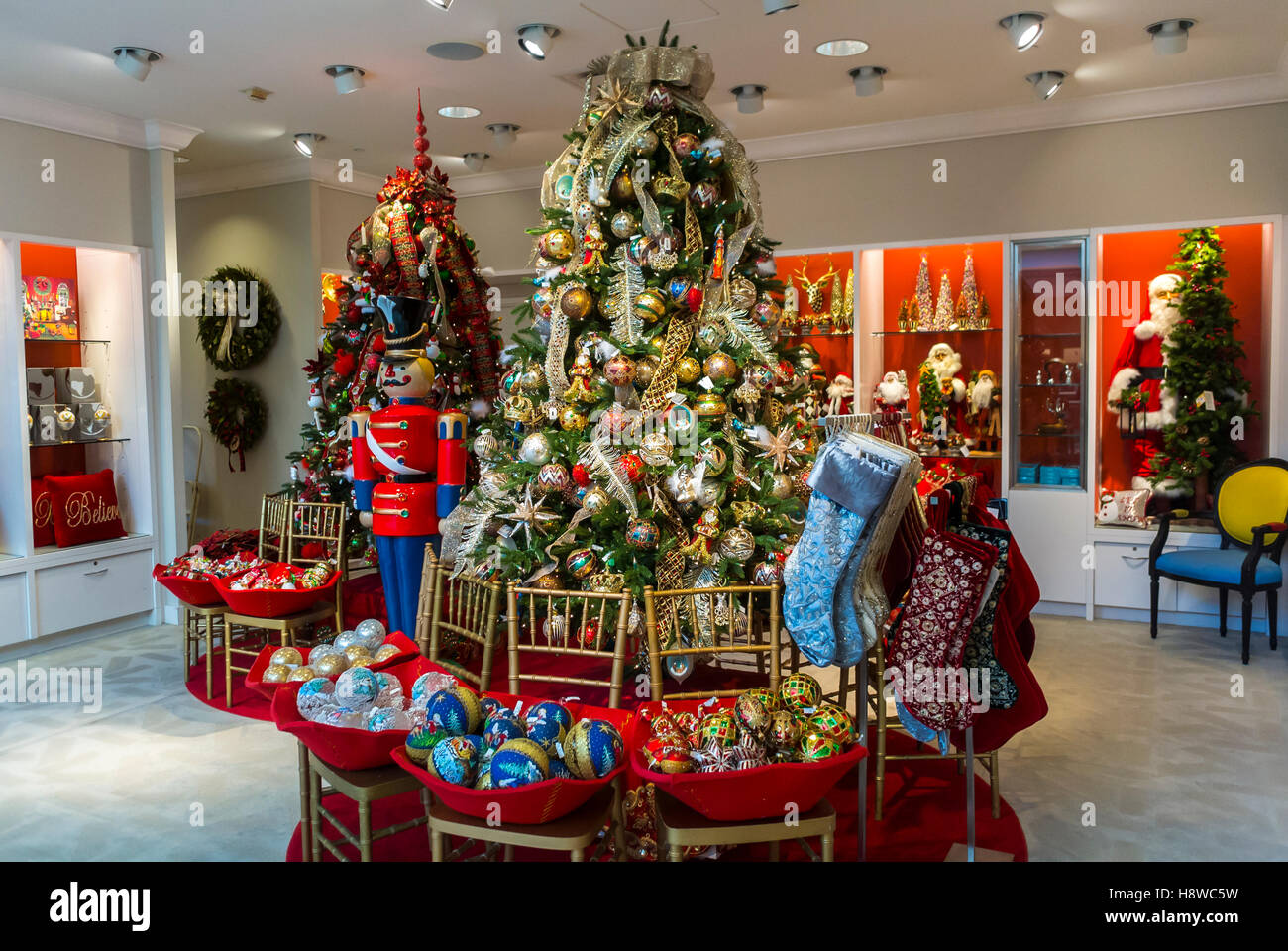 San Francisco, CA, USA, des décorations de Noël, sur l'affichage à l'intérieur Bateau American Department Store, Neiman Marcus, Arbre de Noël Banque D'Images