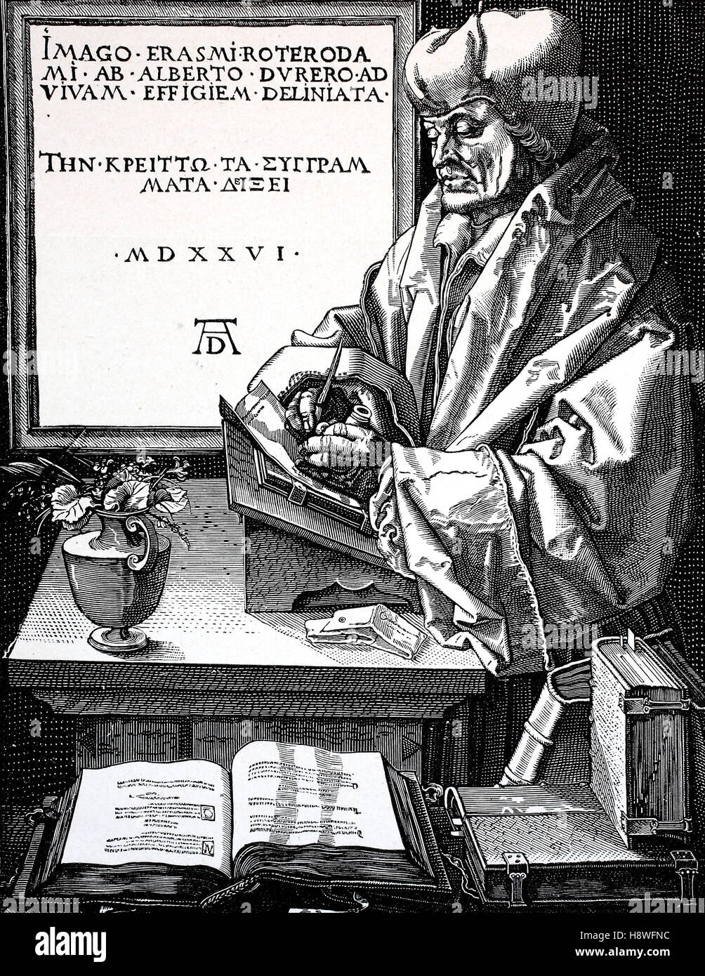 Desiderius Erasmus Roterodamus, connu comme Erasmus ou Erasme de Rotterdam,[Note 1] était un humaniste de la Renaissance hollandaise, prêtre catholique, critique social, enseignant, et théologien. Banque D'Images