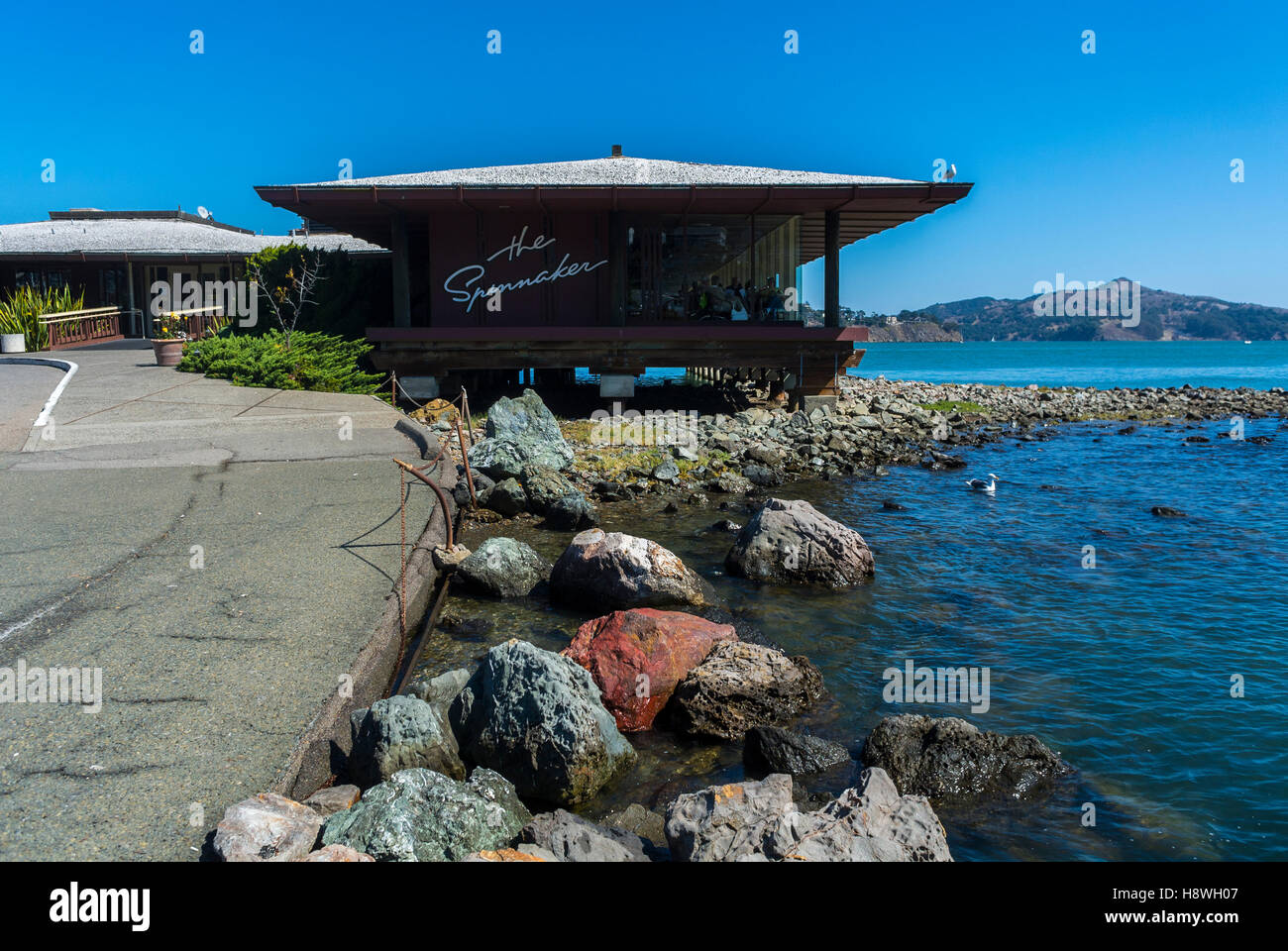 Sausalito, CA, USA, San Francisco Bay, banlieue californienne au bord de l'eau, restaurant de fruits de mer, le spi Banque D'Images