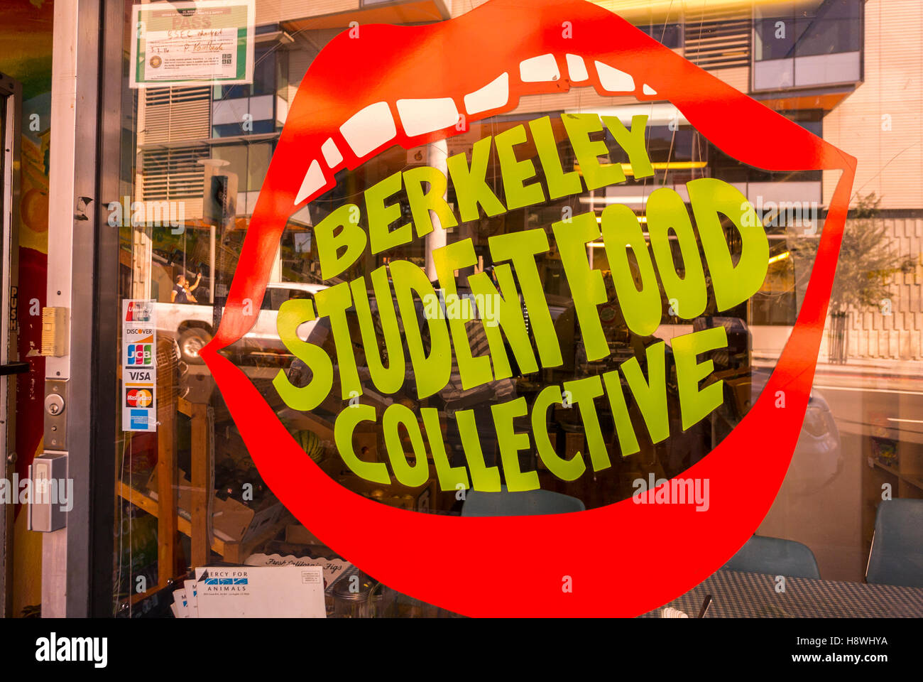 Berkeley, CA, États-Unis, Université de Californie, Berkeley Student Food collective, détail, vitrine de la boutique, signe à but non lucratif, Banque D'Images