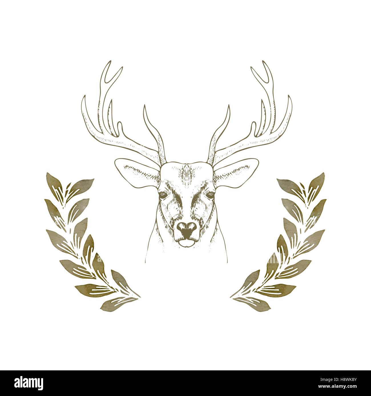 Tête de cerf à la main avec des cornes vector illustration Illustration de Vecteur