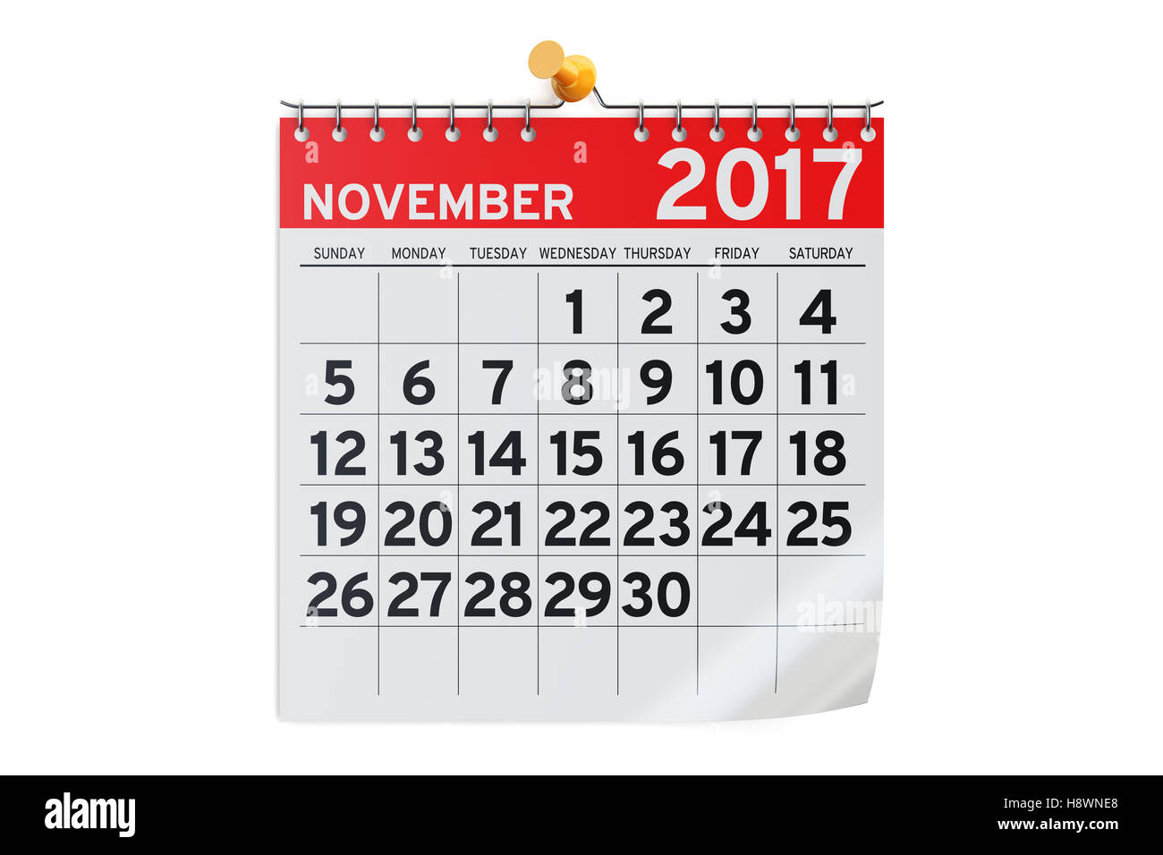 Calendrier Novembre 2017, rendu 3D isolé sur fond blanc Banque D'Images