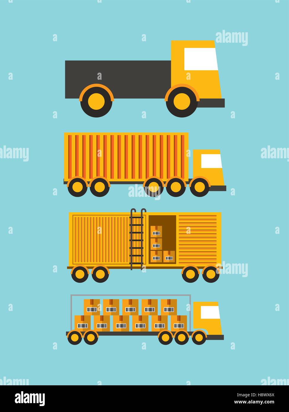 Les différents types de camions de fret sur fond bleu. conception d'importation et d'exportation. vector illustration Illustration de Vecteur