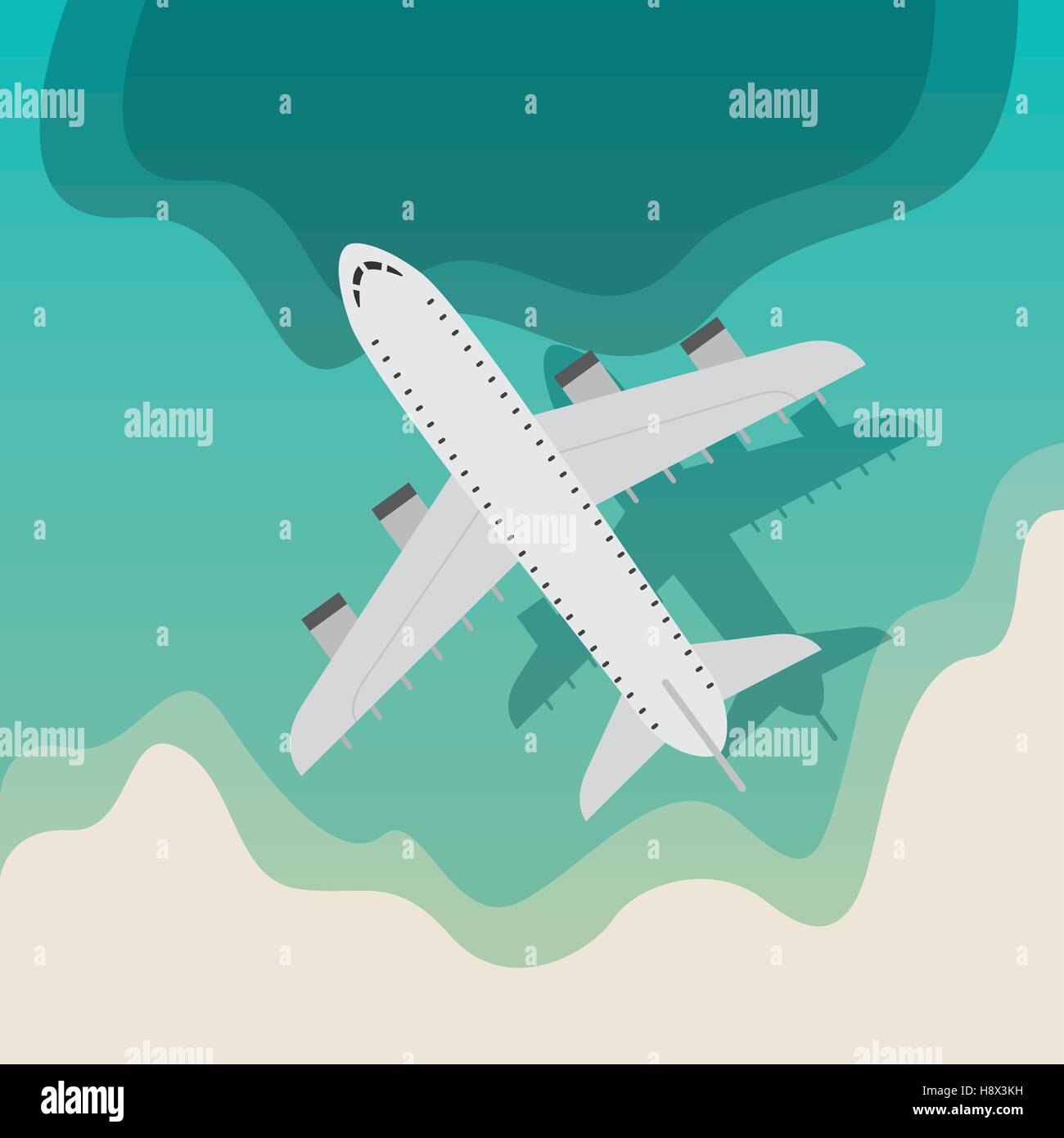 Vol d'un avion au-dessus de l'océan. design coloré. vector illustration Illustration de Vecteur