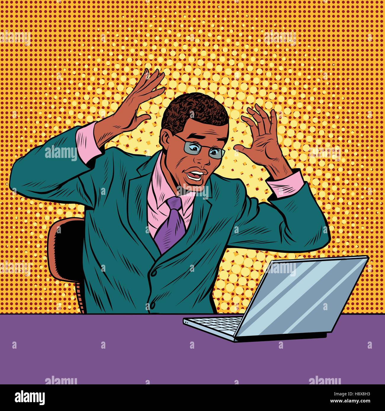 Businessman dans la panique, l'ordinateur portable de lecture Illustration de Vecteur