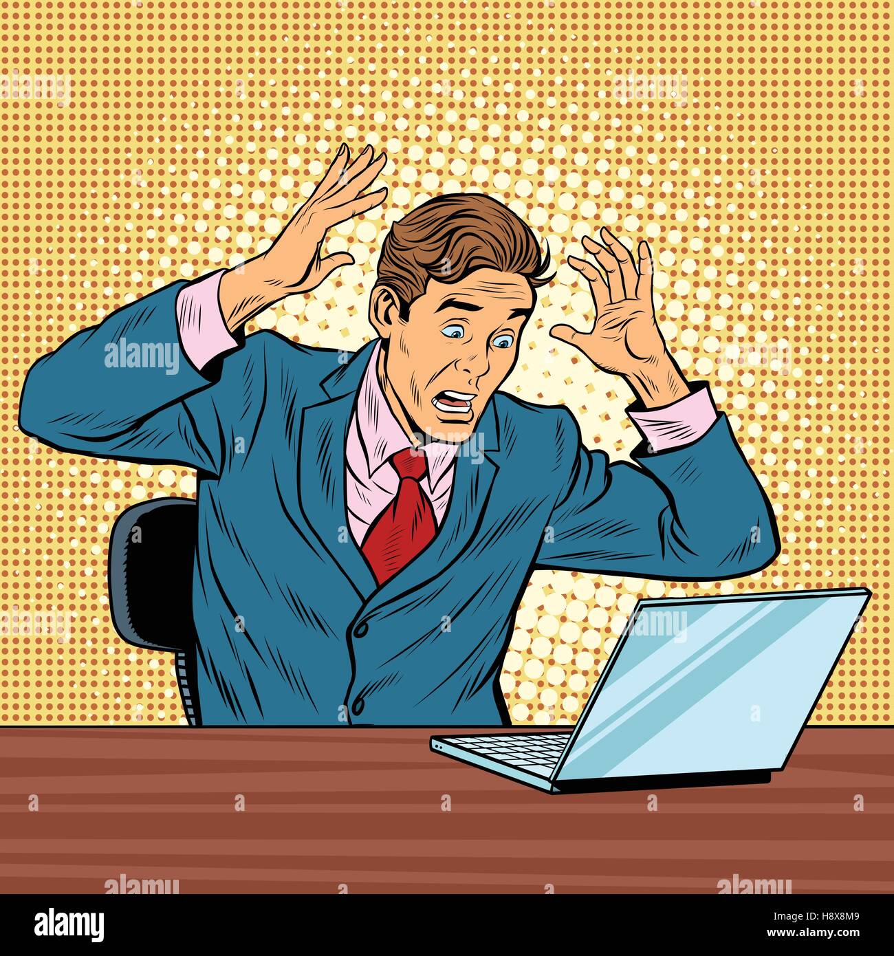 Businessman dans la panique, l'ordinateur portable de lecture Illustration de Vecteur