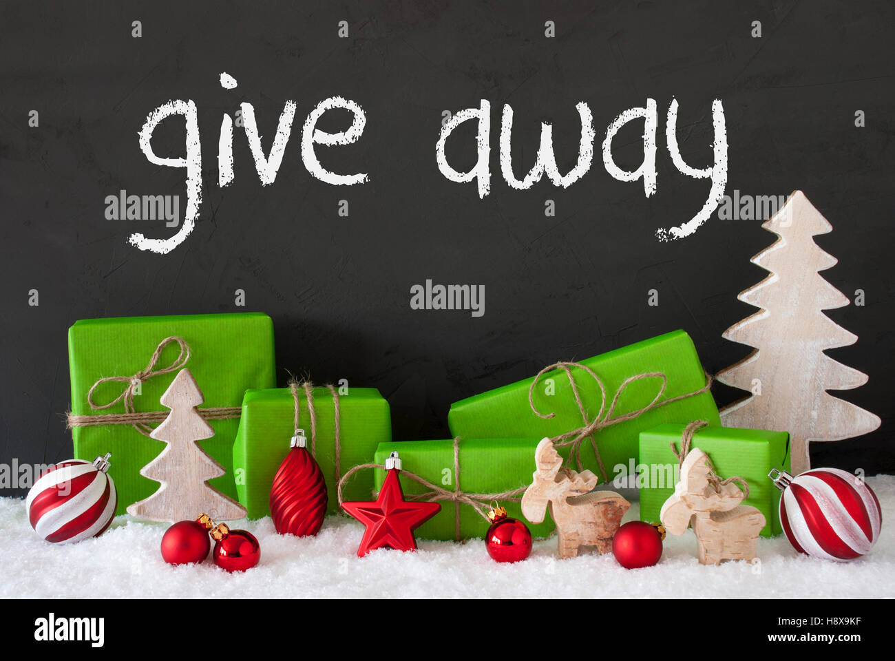 Décoration de Noël, du ciment, de la neige, du texte Donner Banque D'Images