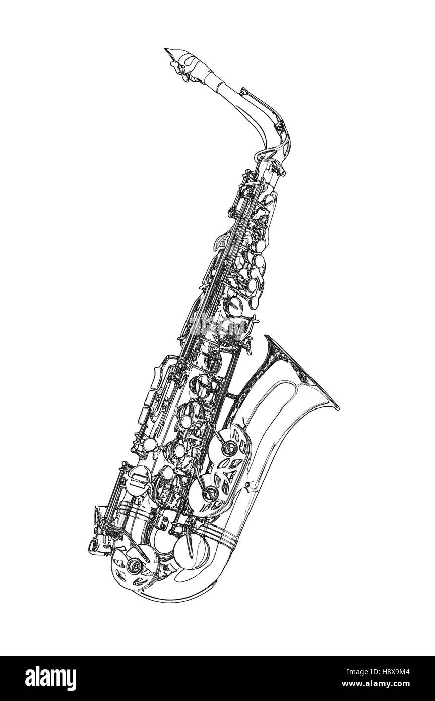 Saxophone - saxophone alto instrument classique Sketch Banque D'Images