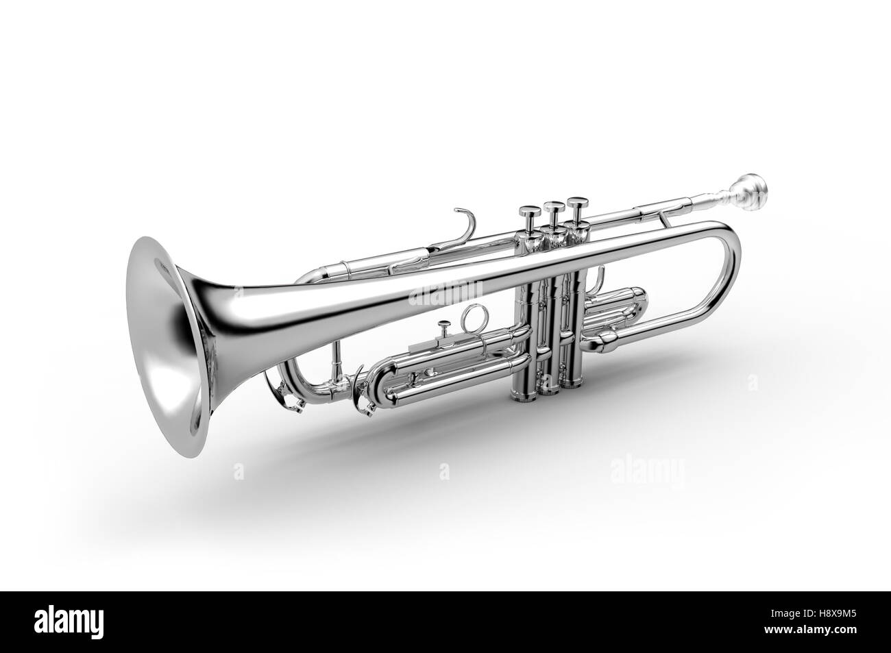 Trompette instrument classique isolé sur blanc, 3D illustration noir et blanc Banque D'Images