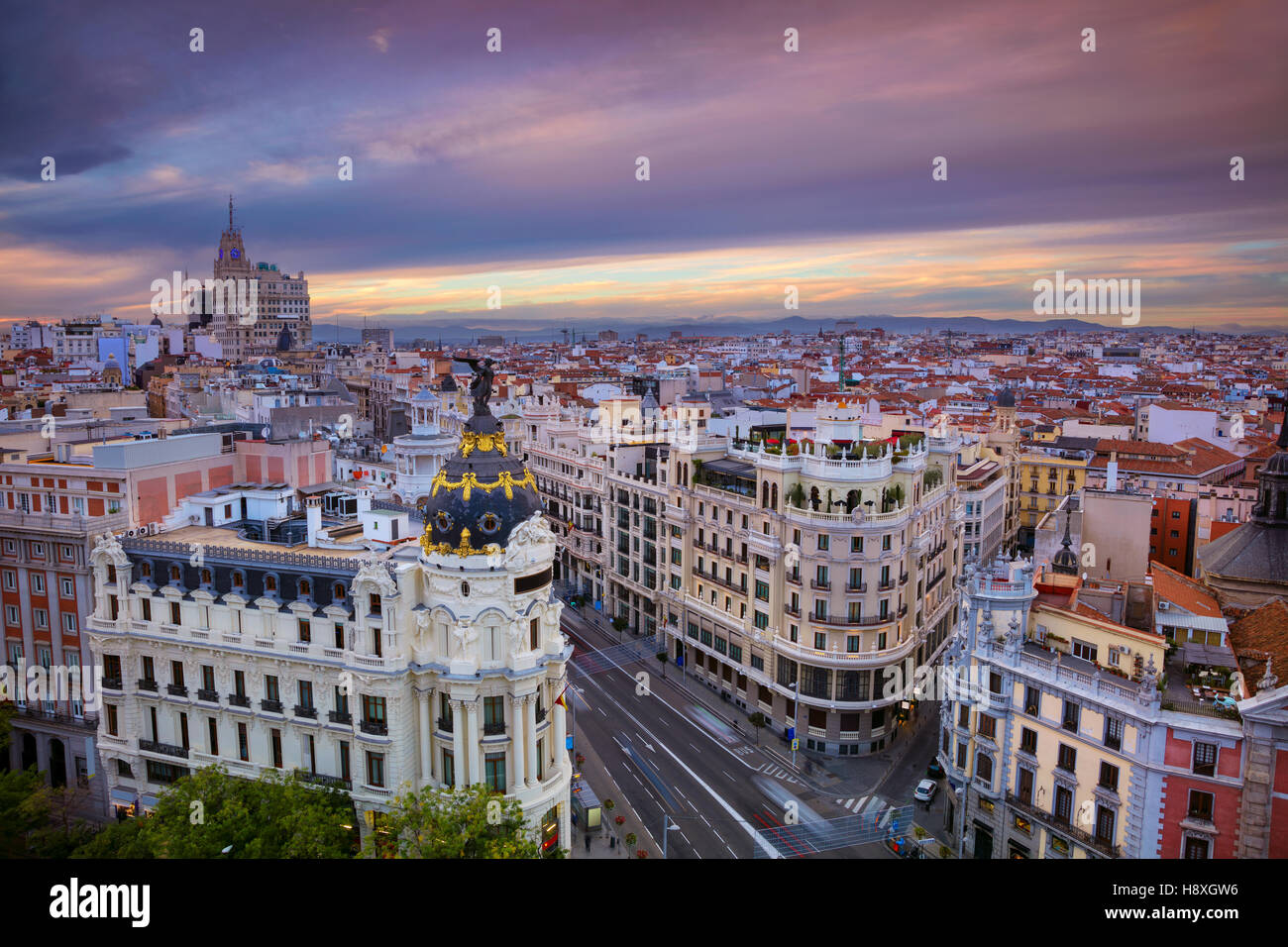 Madrid. Cityscape image de Madrid, Espagne au coucher du soleil. Banque D'Images
