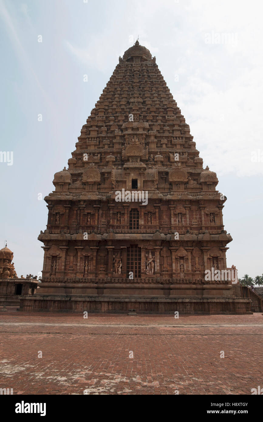 Temple de Brihadisvara, Tanjore, Tamil Nadu, Inde. Vue depuis l'Ouest. Banque D'Images