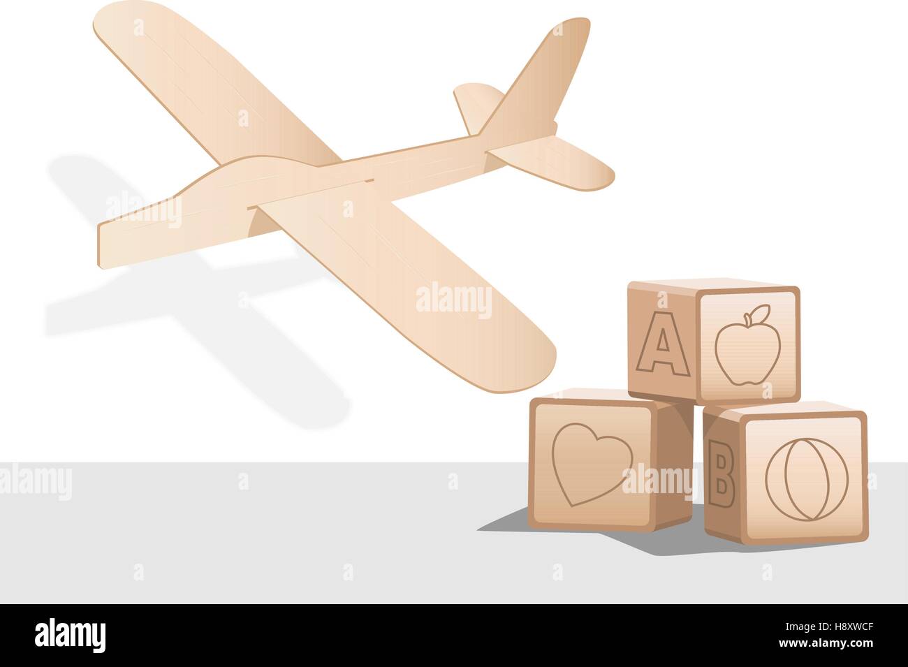 Bois de balsa toy airplane et blocs de construction bébé en bois Illustration de Vecteur