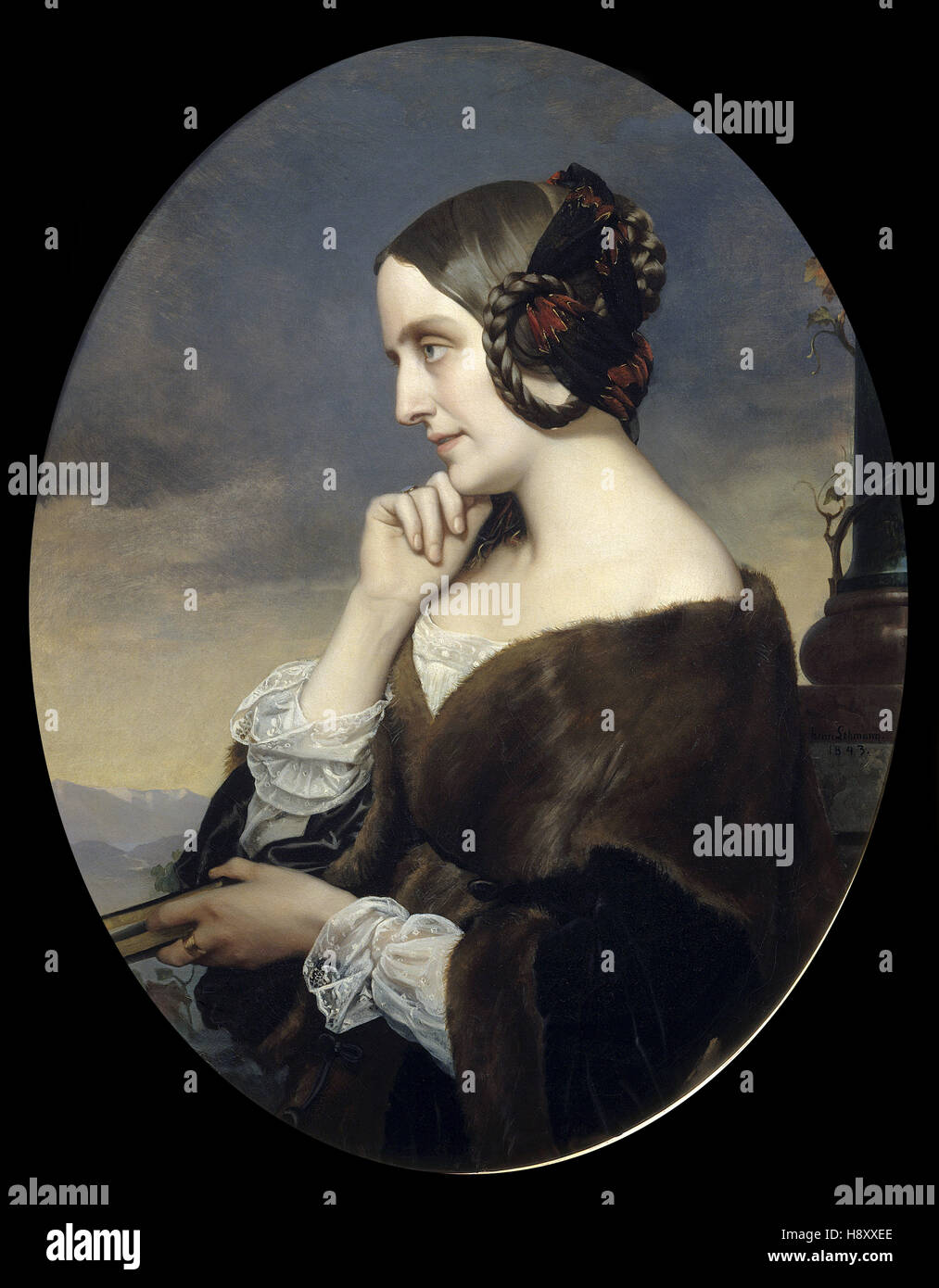 Henri Lehmann - Portrait de Marie de Flavigny Comtesse d'Agoult, écrivain sous le pseudonyme de Daniel Stern, compagnon de Liszt - Banque D'Images