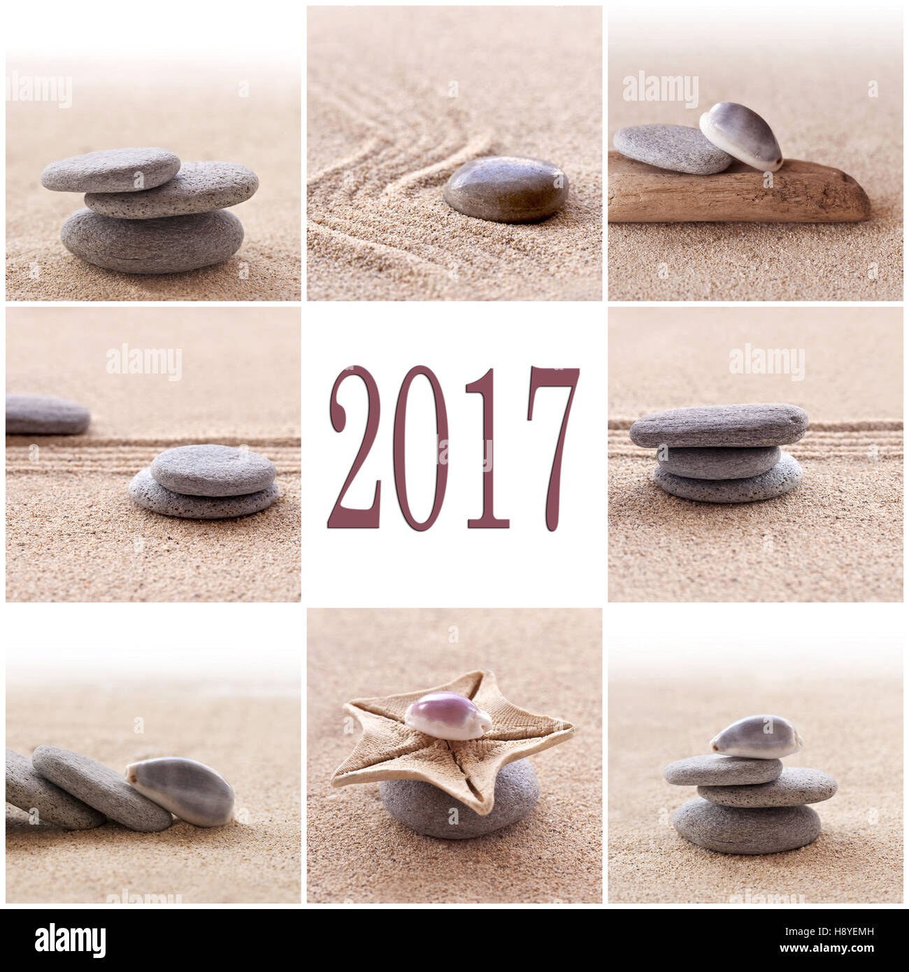 En 2017, le sable et les pierres zen carte de souhaits Banque D'Images