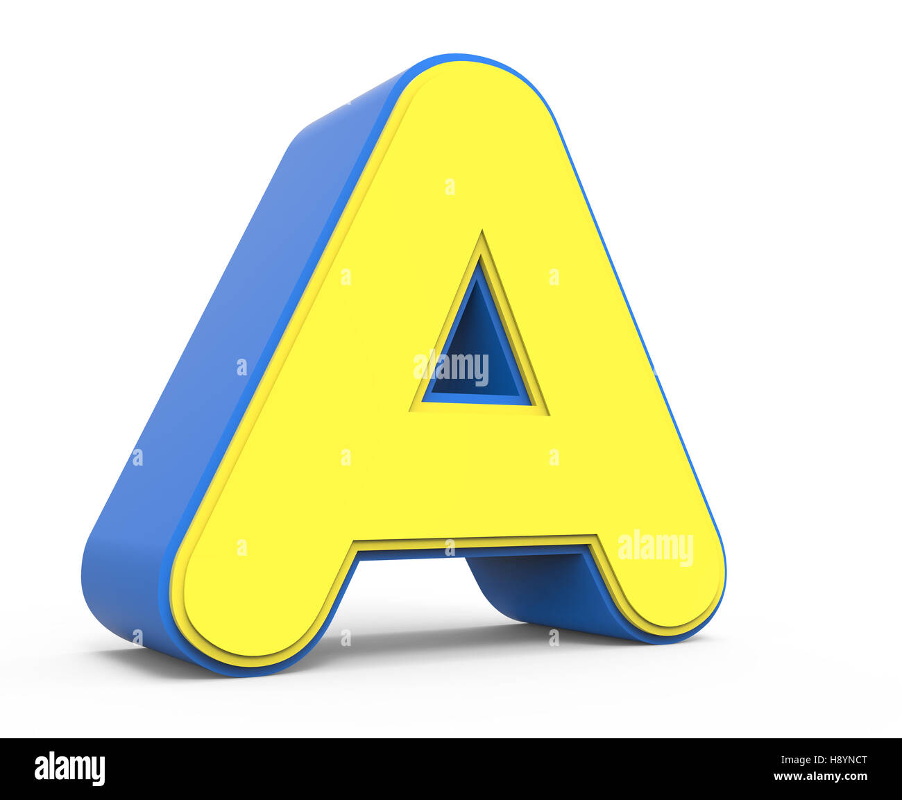 Le rendu 3D cute lettre jaune isolé un fond blanc, pour la conception, l'alphabet toylike mot jaune avec cadre bleu, gauche lea Banque D'Images