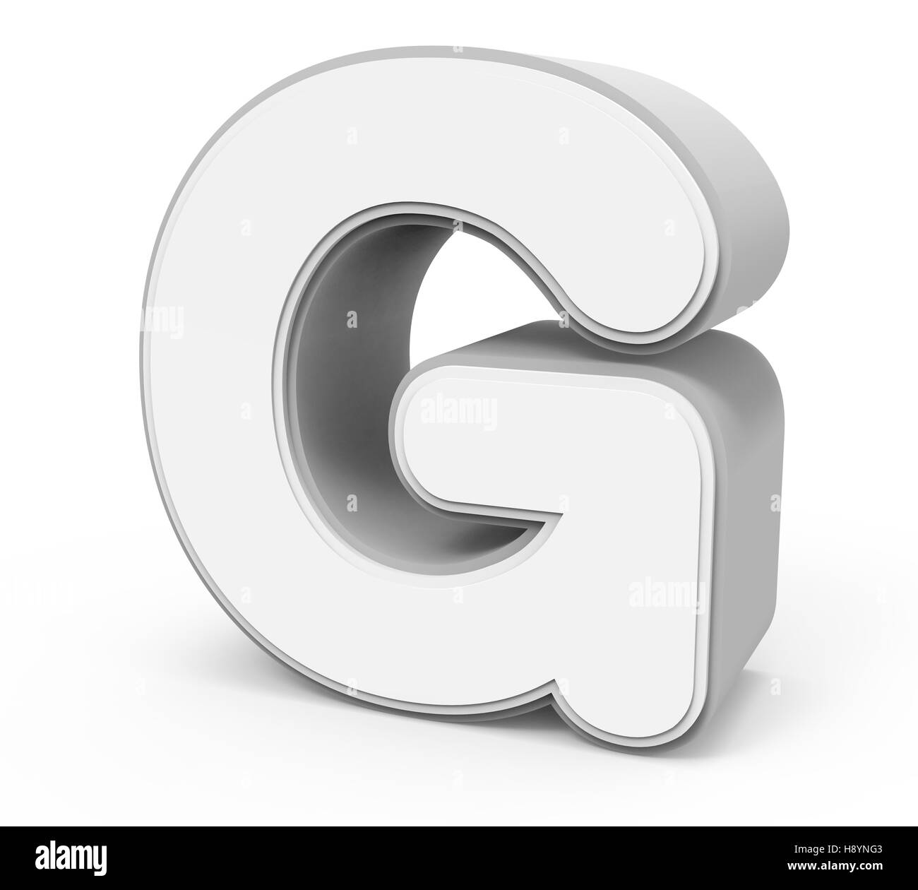 Blanc d'inclinaison vers la droite de la lettre G, rendu 3D graphic isolé sur fond blanc Banque D'Images