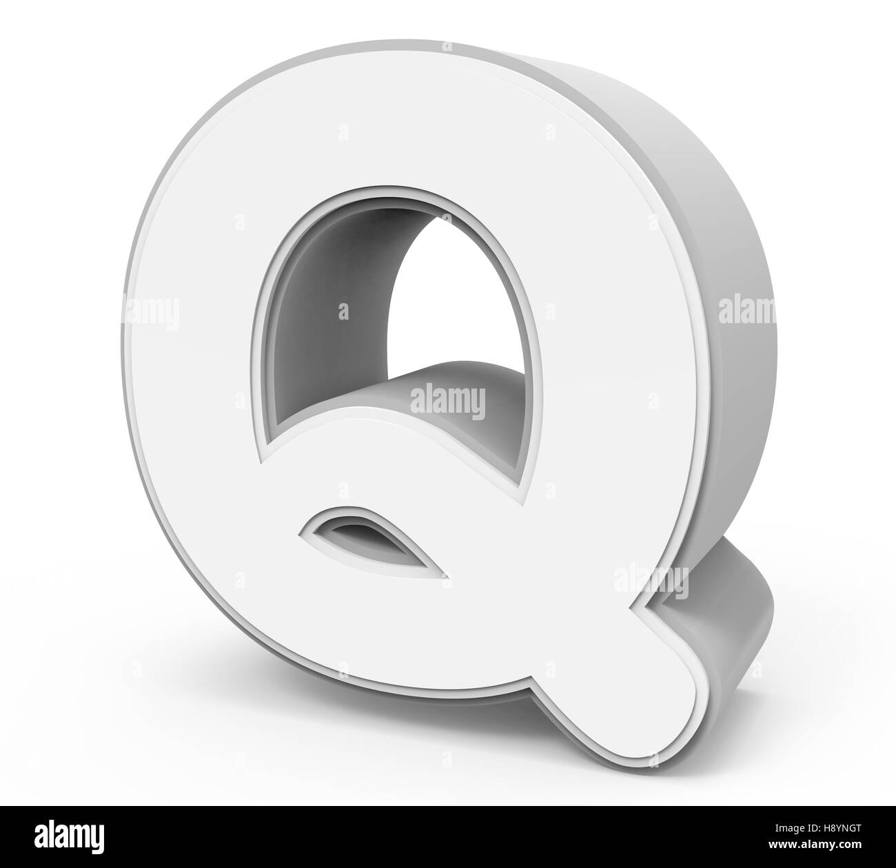 L'inclinaison droite white lettre Q, rendu 3D graphic isolé sur fond blanc Banque D'Images