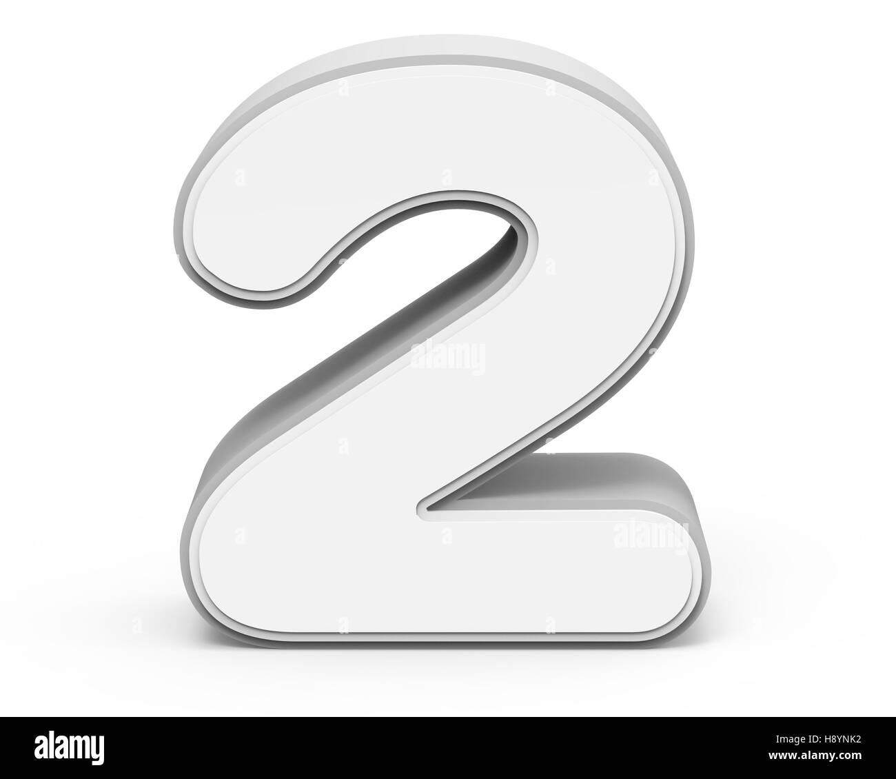 Numéro 2 blanc, rendu 3D graphic isolé sur fond blanc Banque D'Images