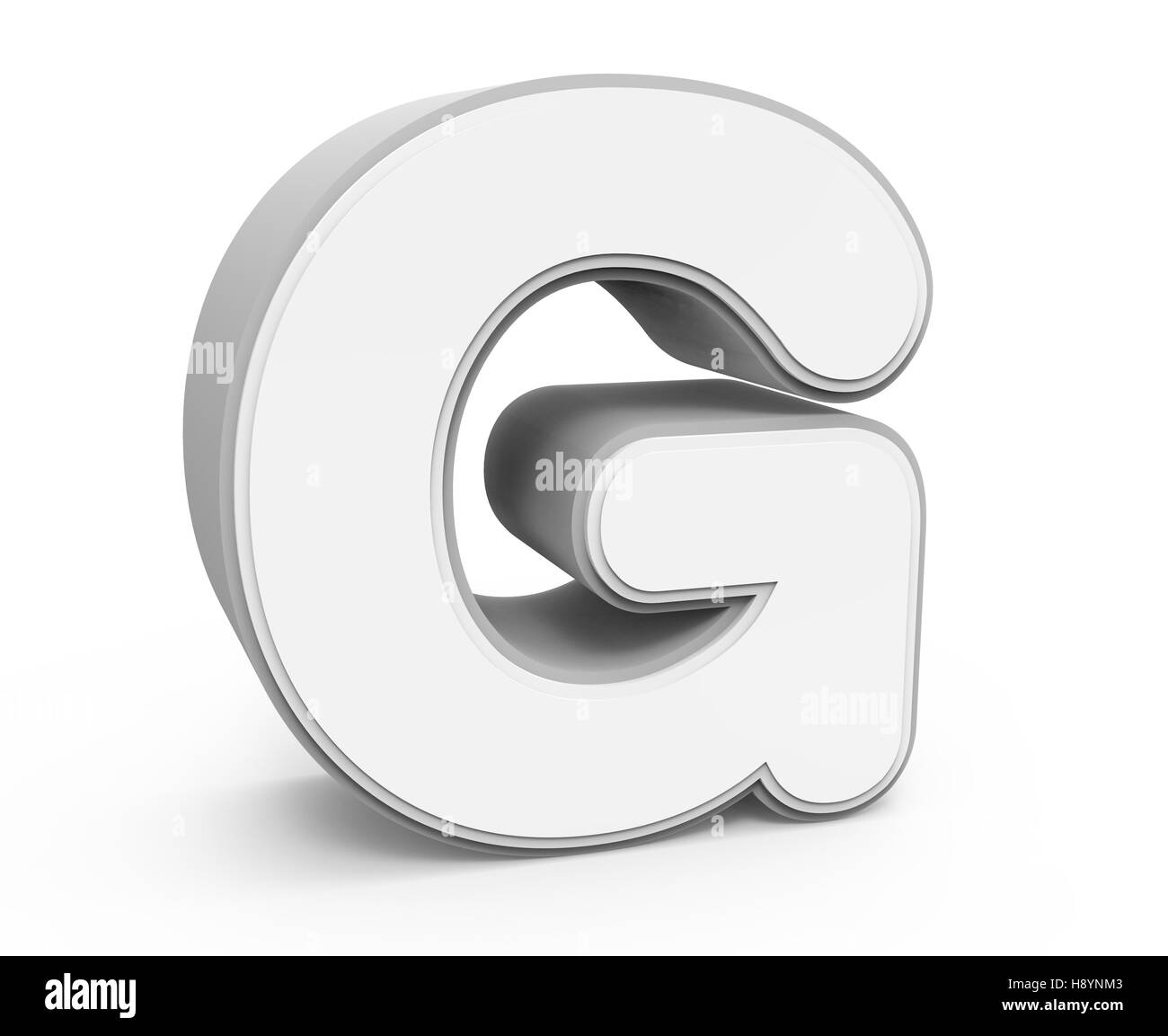 L'inclinaison gauche white lettre G, rendu 3D graphic isolé sur fond blanc Banque D'Images