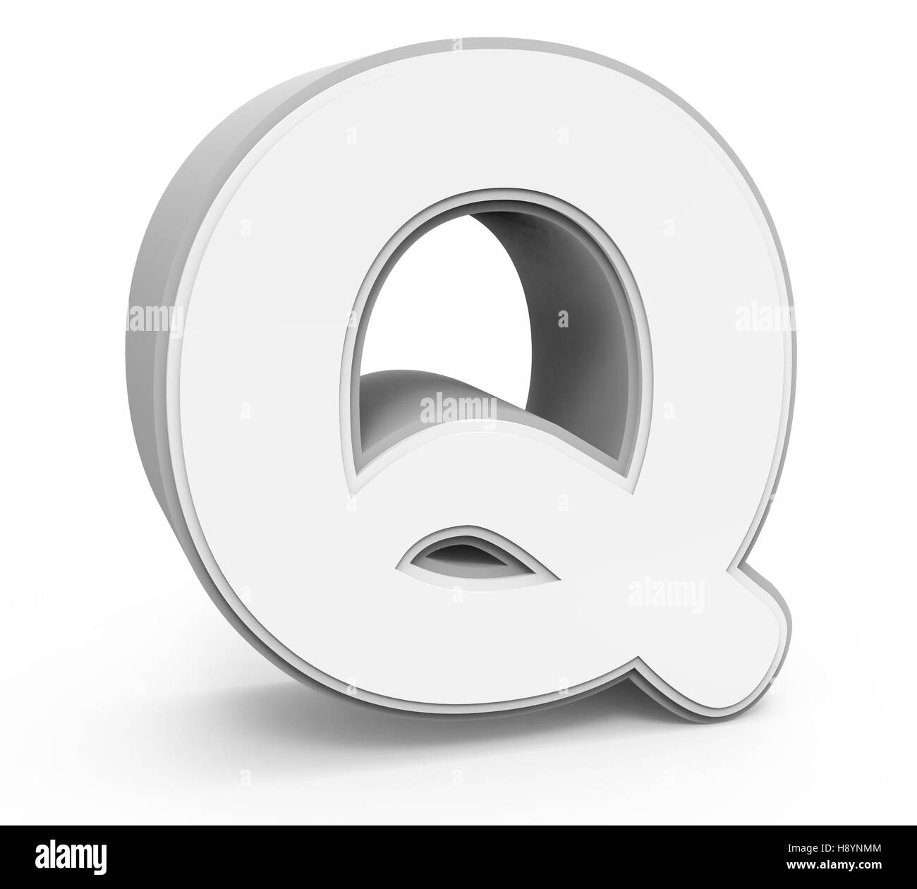 L'inclinaison gauche white lettre Q, rendu 3D graphic isolé sur fond blanc Banque D'Images
