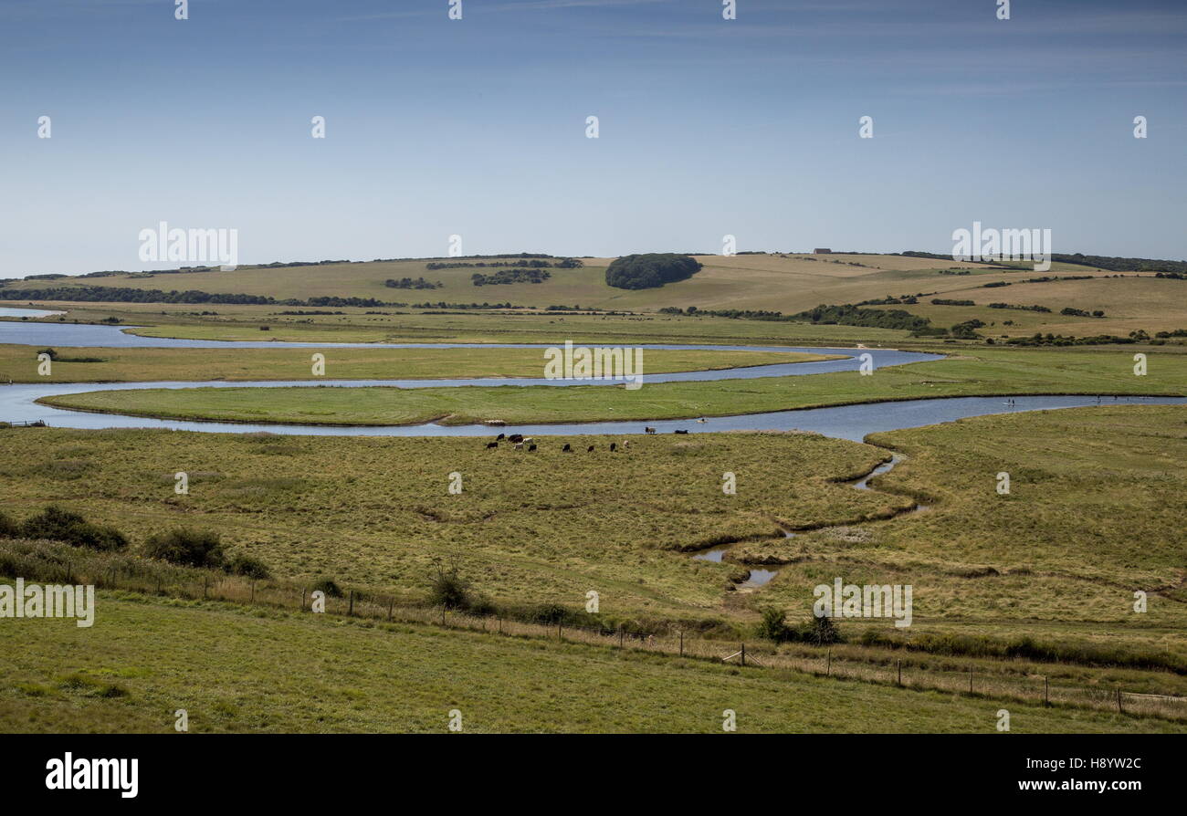 Dans les méandres de la rivière Cuckmere Cuckmere Haven, à l'East Sussex. Banque D'Images