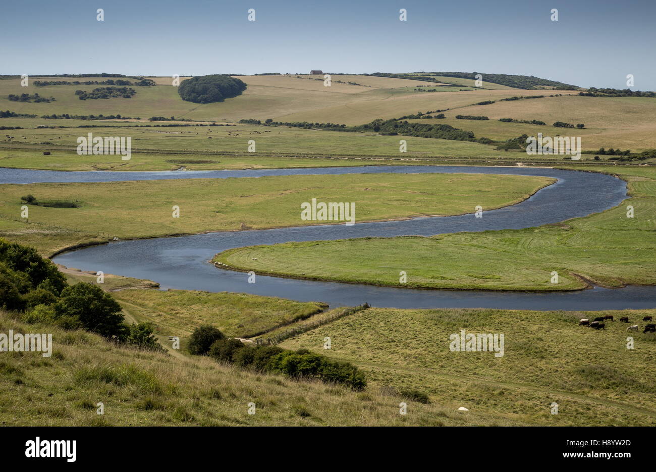 Dans les méandres de la rivière Cuckmere Cuckmere Haven, à l'East Sussex. Banque D'Images
