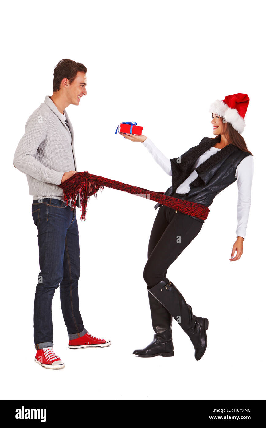 Couple Playing with christmas gift Banque D'Images