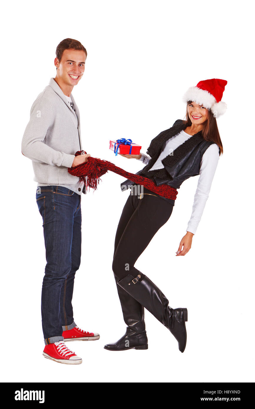 Couple Playing with christmas gift Banque D'Images