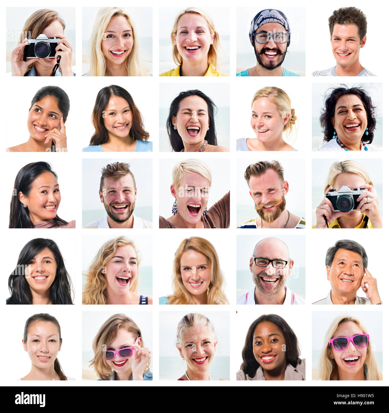 Les expressions des visages divers Collage Personnes Concept Banque D'Images