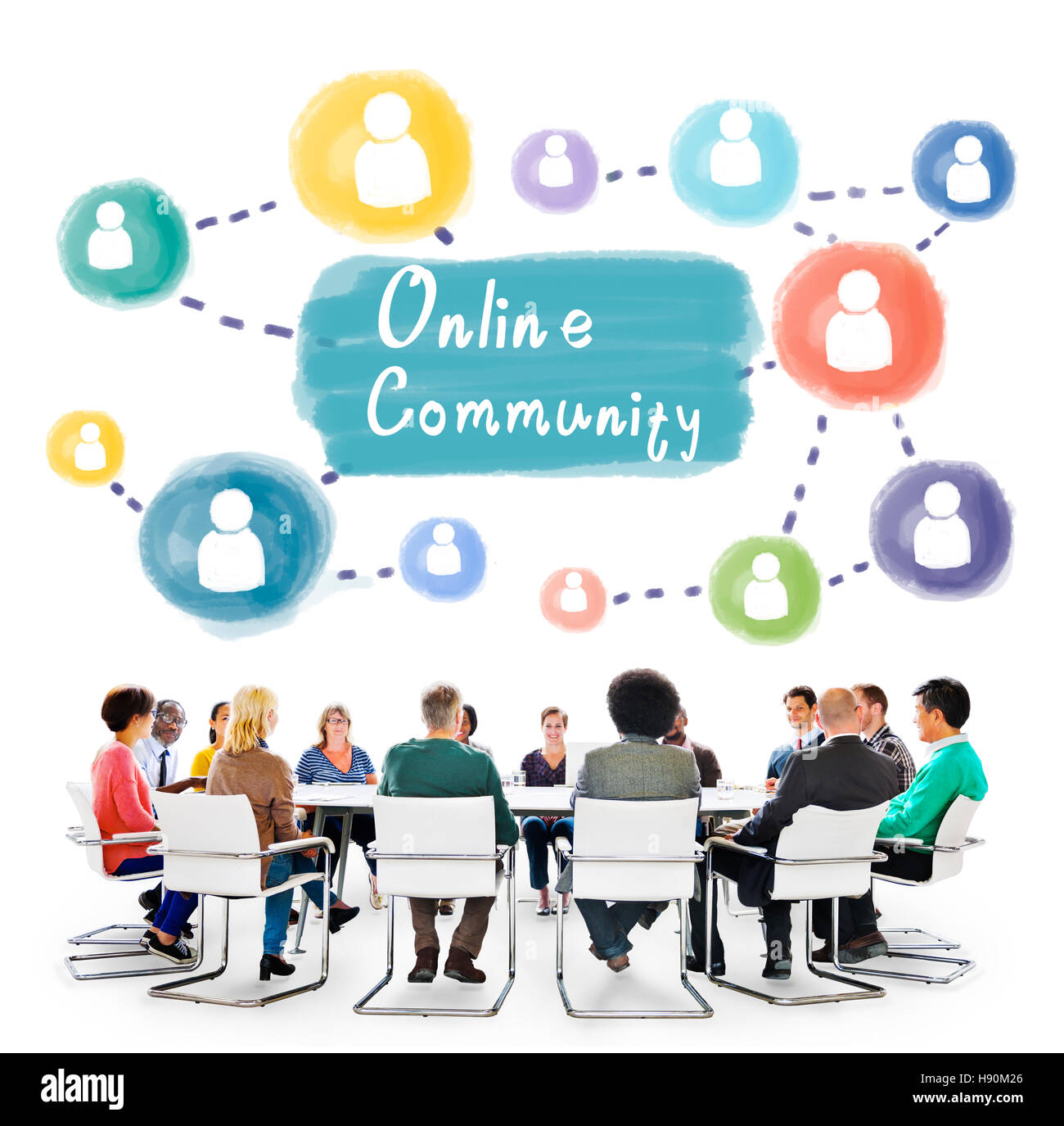 Le partage de la communauté en ligne le concept de société de communication Banque D'Images