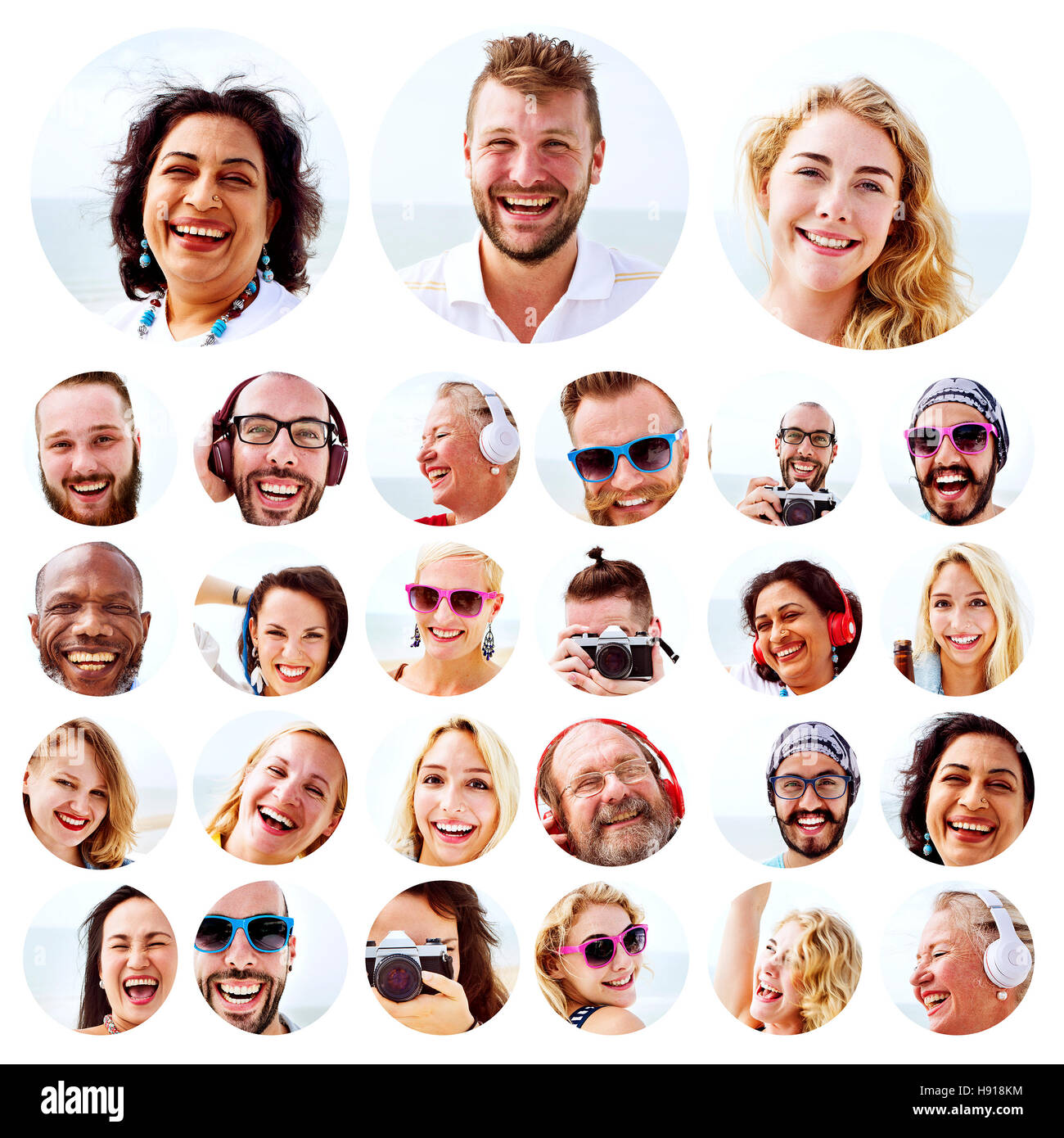 La diversité des gens Ensemble de Faces Visage humain Concept Banque D'Images