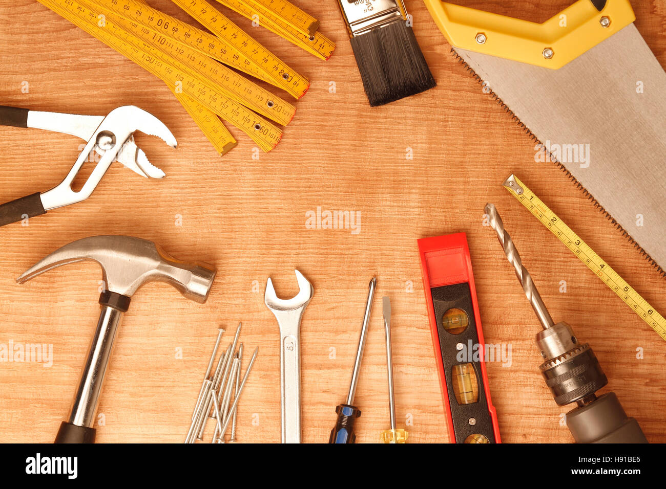 Outils de travail sur bois assortis Banque D'Images